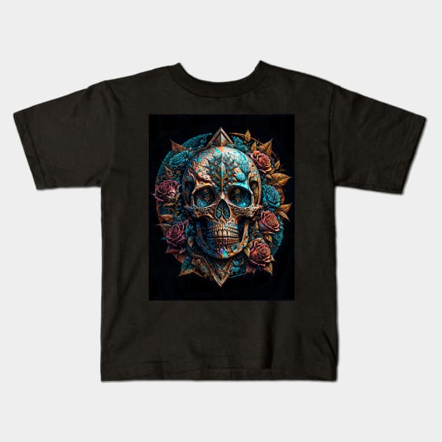 Skull & Roses (1) - Trippy Psychedelic Skulls Kids T-Shirt by TheThirdEye